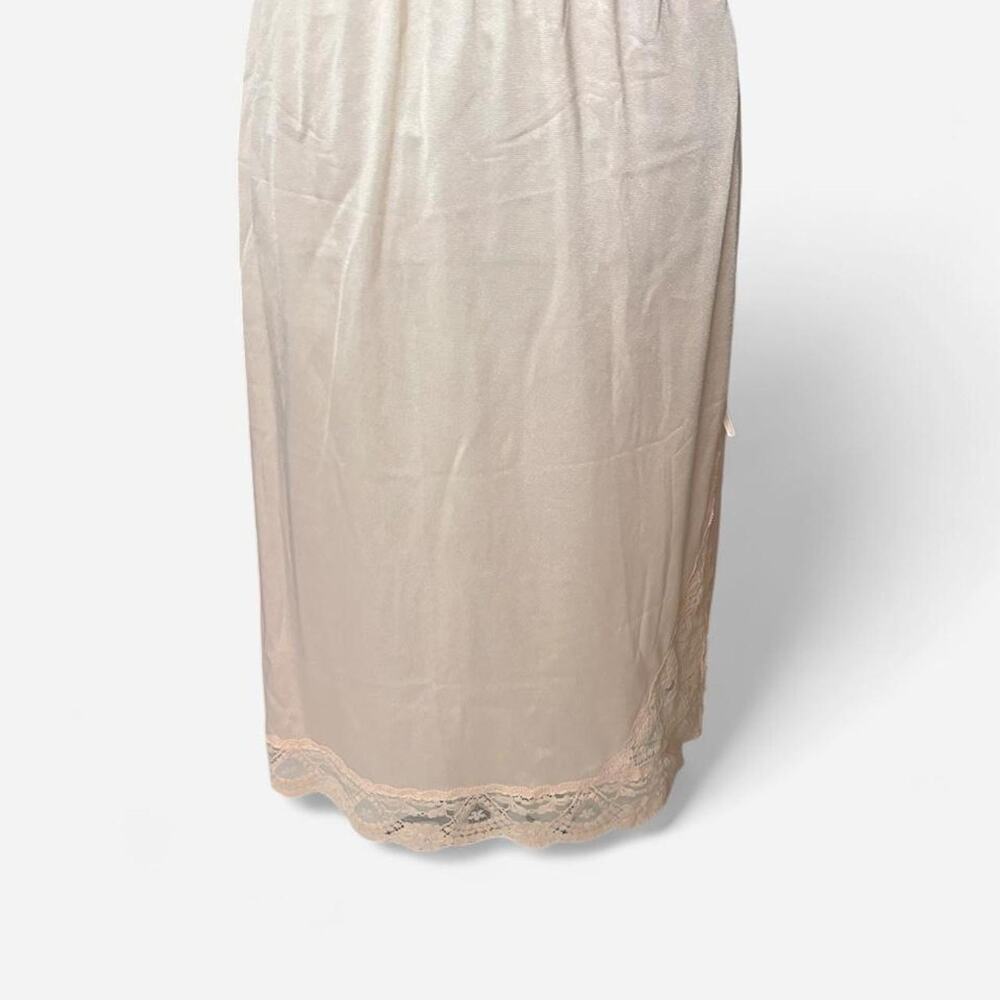 Vintage Vassarette Pink Slip Skirt Lace Trim Side Slit Bow M 70s Coquette Fairy